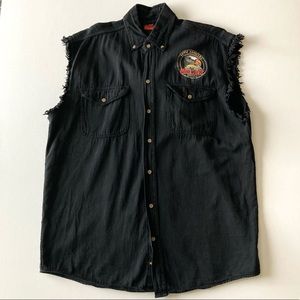 3/$15 - Mens XL Button Down Sleeveless Biker Shirt